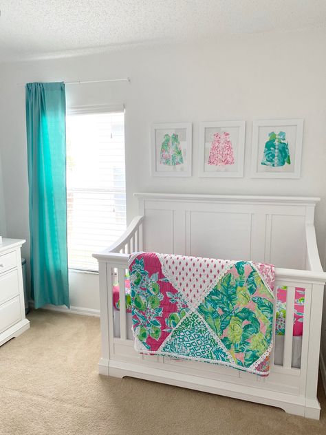 Pottery barn kids Lilly Pulitzer bedding Lilly Pulitzer Nursery Ideas, Lilly Nursery, Lilly Pulitzer Nursery, Lilly Pulitzer Bedroom, Lilly Pulitzer Room, Preppy Nursery, Pottery Barn Kids Bedrooms, Southern Nursery, Pottery Barn Bedroom