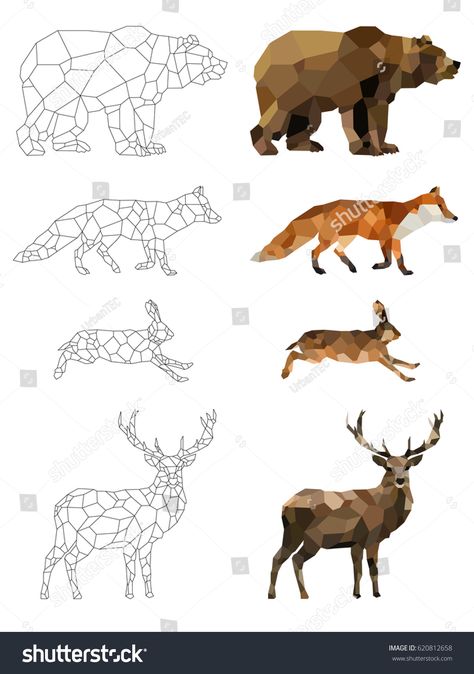 Bear Geometric Design, Low Poly Design, Low Poly Illustration, Polygon Art Animal, Geometric Animals Drawing, Polygonal Animals, Outline Animals, Fox Outline, Polygon Animal