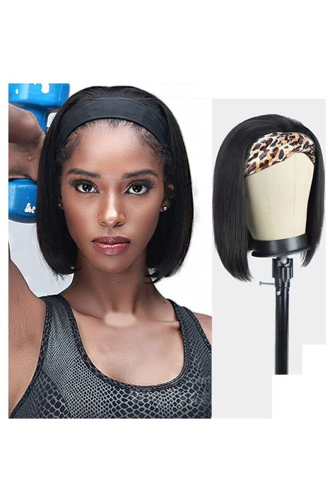 Straight Bob Headband Wig Human Hair None Lace Wigs for Black Women Human Hair Glueless Short Bob Wigs Human Hair 100% Brazilian Virgin Hair Head Band Wig Easy to Install Half Wig with Free Headband Hair Band Hairstyles, Head Band Wig, Band Wigs, Bob Headband, Short Wigs For Black Women, Headband Wigs For Black Women, Wig Installation, Baddie Hair, Wigs Color