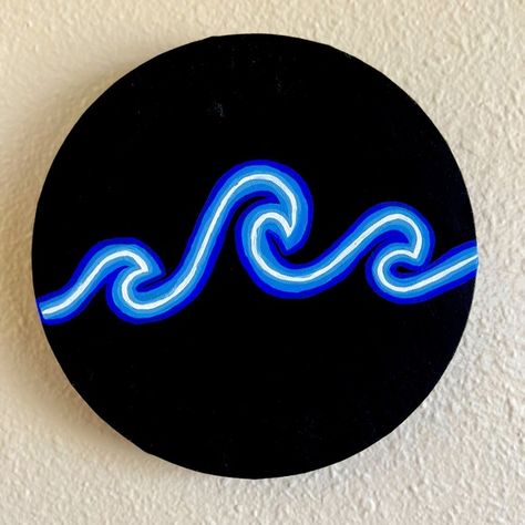 Neon Wave Easy Neon Acrylic Painting, Paint Ideas For Cds, Wall Drawing Ideas Aesthetic Easy, Painting Cds Easy, Record Painting Ideas Simple, Canvas Neon Painting, Things To Paint On Vinyl Records, Records Painting Ideas, Things To Paint On A Record