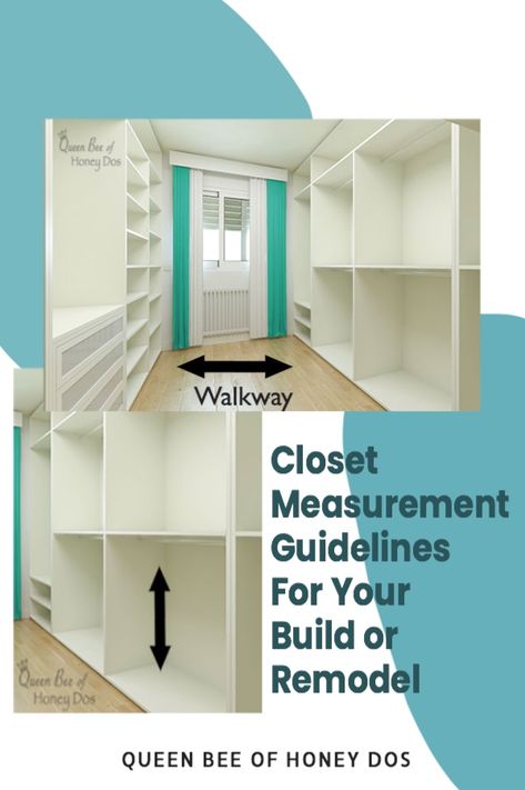 Find out how much room you need to make that closet that you have been dreaming about. THis guide breaks down the minimum amount of floor space required and the standard and minimun heights needed to maximize your closet's potential. #closets #renovations #remodeling #storage #design 7x10 Closet Layout, Walk In Closet Ideas Sloped Ceiling, Closet Measurements Guide, Small Walk In Closet Deminsions, Dimensions For Walk In Closet, Simple Large Walk In Closet, Walk Through Master Closet, 9x5 Closet Layout, Small Closet Design Ideas Layout