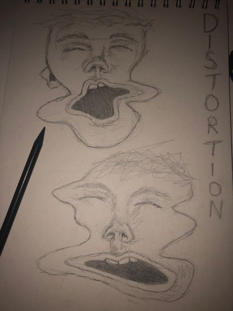 distorted pencil sketch face time warp Distortion Art Ideas, Distortion Art Drawing Easy, Distorted Face Drawing, Distortion Drawing, Distortion Art Drawing, Side Face Drawing, Proportion Art, Distortion Art, Sketch Face