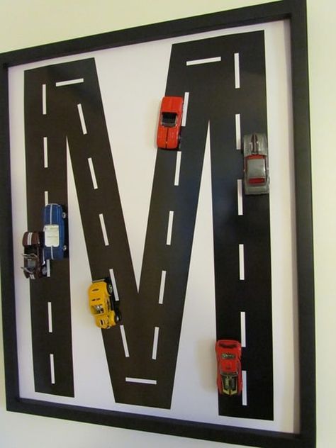 Race Car Bedroom, Boys Room Diy, Initial Wall Art, Monogram Wall Art, Cars Room, Car Bedroom, Toddler Boys Room, Monogram Wall, Diy Projects For Kids