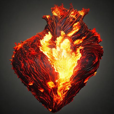 The image is a 3D rendering of a heart made of lava. The heart is pulsante and the lava is flowing in a circular motion. The heart is surrounded by a dark background. Lava Person, Fire And Stone, Circular Motion, Reference Photos, Dark Background, Image Generator, 3d Rendering, Art Reference Photos, Blacksmithing