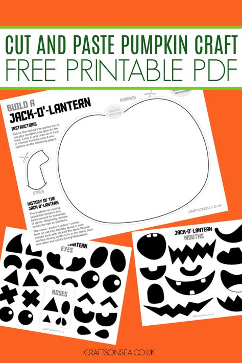 Cut and Paste Pumpkin Craft (FREE Printable PDF) - Crafts on Sea Pumpkin Shapes Craft, Pumpkin Craft Printable, Easy Pumpkin Craft Kindergarten, Build A Jack O Lantern Printable Free, Pumpkin Halloween Craft, Jackolantern Crafts For Kids, Jack O Lantern Activities Preschool, October Arts And Crafts For Preschoolers, Pumpkin Feelings Activity