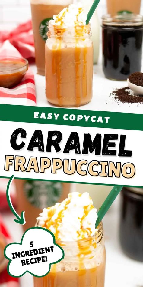 An easy homemade Caramel Frappuccino recipe loaded with rich coffee, sweet caramel syrup, milk, and topped with whipped cream. Caramel Macchiato Coffee Creamer Recipe, Diy Caramel Macchiato Creamer, Diy Starbucks Caramel Macchiato, Hot Caramel Macchiato Recipe, Starbucks Caramel Macchiato Recipe, Caramel Frappuccino Recipe, Homemade Caramel Macchiato, Caramel Coffee Drinks, Caramel Coffee Recipe