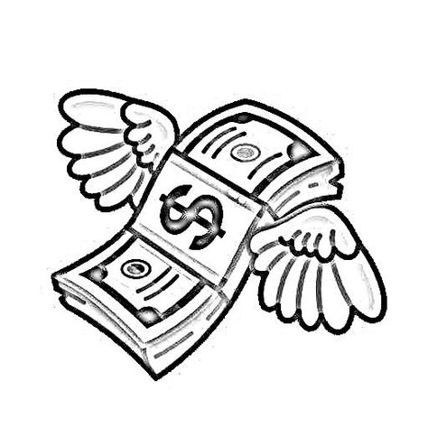 Small Money Tattoos For Men, Money Wings Tattoo, Money With Wings Drawing, Money Tattoo Ideas, Money Tattoo Designs, Money Angel, Computer Tattoo, Eagle Wing Tattoos, Dollar Tattoo