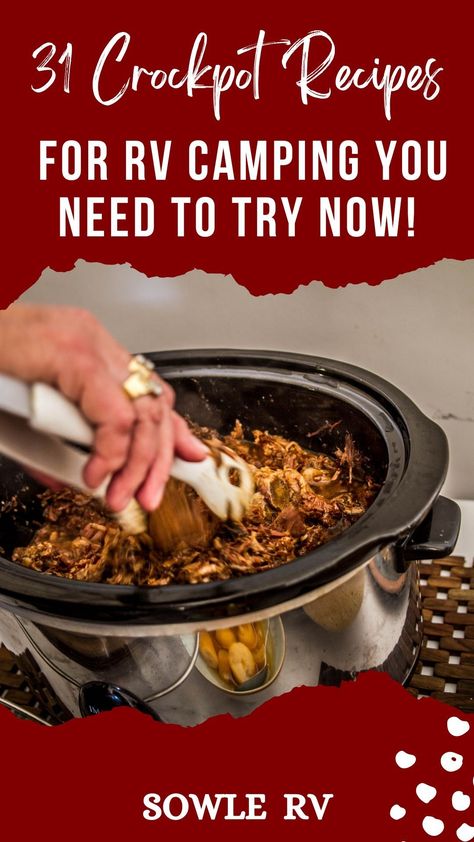 Rv Crockpot Recipes, Crock Pot Recipes For Camping, Camping Food Crockpot, Camp Crockpot Meals, Crock Pot Meals For Camping, Camping Crockpot Recipes, Slow Cooker Camping Recipes, Crockpot Camper Meals, Slow Cooker Camping Meals