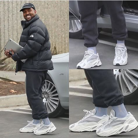 New Yeezy on the way? How do you like this white and grey colorway of the adidas Yeezy 700 Wave Runner? #sneakersmag #kanyewest #adidas #adidasyeezy #waverunner Kanye Happy, Yeezy 700 Outfit, Grey Sneakers Outfit, Kanye West Outfits, Kanye Fashion, Kanye West Style, Yeezy Fashion, Yeezy Outfit, Wave Runner