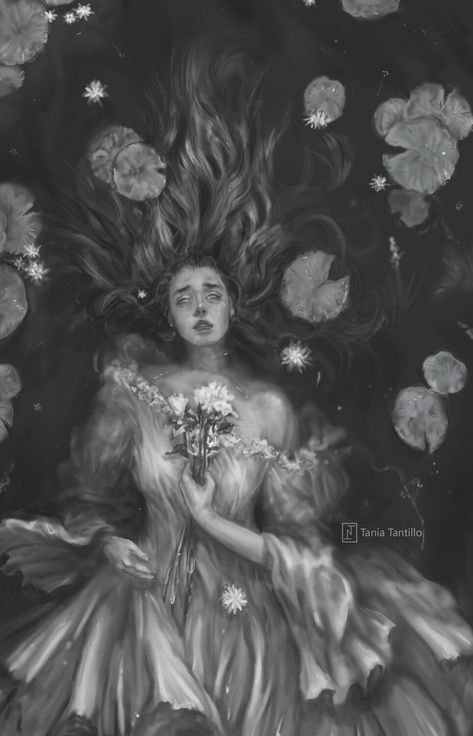 Ophelia, Tania Tantillo on ArtStation at https://www.artstation.com/artwork/Z5BzvG Ophelia Drawing, Moebius Artist, Ophelia Painting, Grey Scale, Pretty Artwork, Be Interesting, Gothic Fantasy Art, Old Paintings, A Character