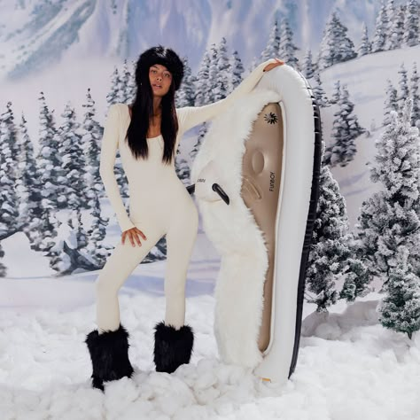 Faux Fur Champagne Snowmobile Snow Sled Snow Costume Women, Snow Costume, Barbie In Real Life, Snow Fits, Fuzzy Sweater Outfit, Barbie Land, Sleigh All Day, Barbie The Movie, Snow Sled