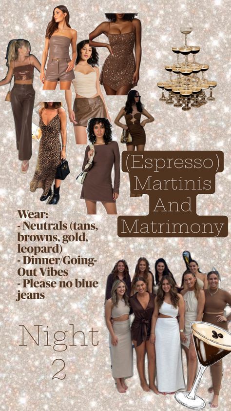 Bachelorette party outfit theme Bachelorette Party Outfit Themes, Bachlorette Outfit, Bachelorette Outfit Themes, Bachelor Party Themes, Hens Party Themes, Hen Party Outfits, Miami Bachelorette Party, Bachelorette Inspo, Espresso Martinis