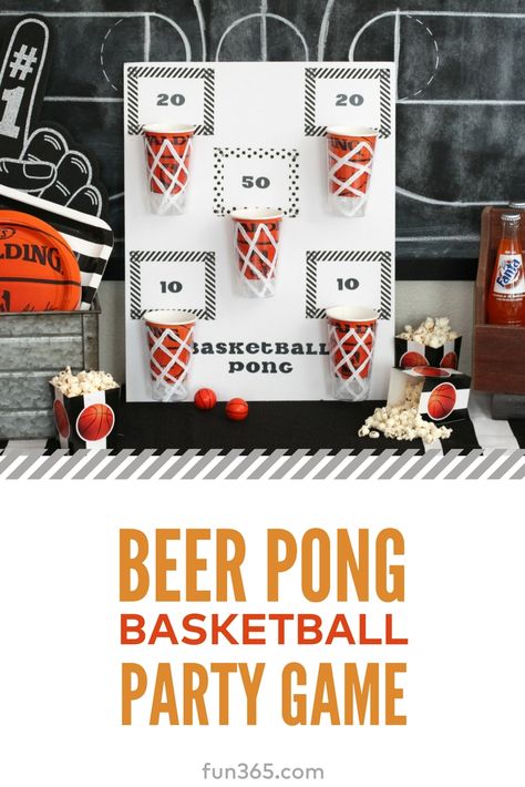 Celebrate March Madness with a game of friendly beer pong basketball. Make your own DIY party game by following step-by-step instructions from Mariah of Giggles Galore. Here's how she did it. #partygame #marchmadness #party Kegger Party Ideas, Battleshots Diy Drinking Game, Golf Pong Boards Diy, Bar Games Ideas, Beer Olympics Games Ideas Summer, Beer Olympics Games Ideas, Beer Pong Games, Beer Olympics Party, Beer Olympics Games