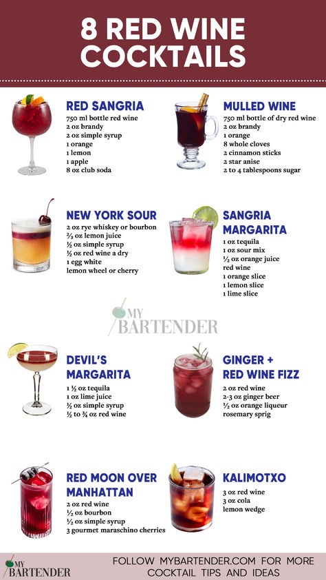 Red Wine Cocktails Mixed Wine Drinks, Cocktail With Wine, Drinks With Wine Recipes, Cocktails With Red Wine, Cocktail With Red Wine, Red Wine Mixed Drinks, Red Wine Drink Recipes, White Wine Drinks Cocktails, Good Wine To Drink