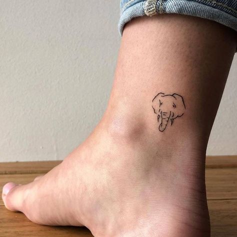 Minimalist elephant portrait tattoo on the ankle. Elephant Head Tattoo, Matching Bff Tattoos, Ankle Tattoo Designs, Tattoo Minimalist, Head Tattoo, Text Tattoo, Bff Tattoos, Cute Tiny Tattoos, Elephant Tattoo