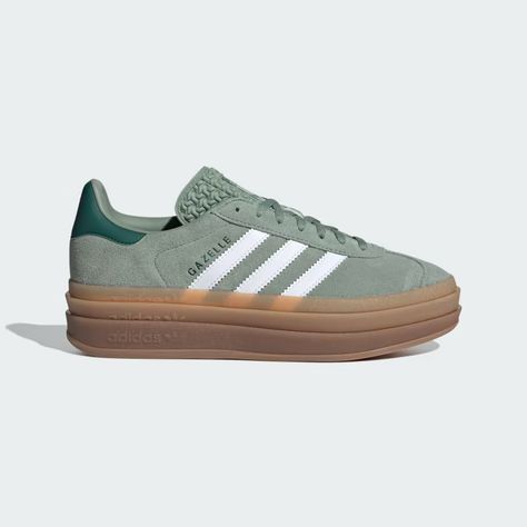 adidas Gazelle Bold Shoes - Green | Women's Lifestyle | adidas US Women’s Addidas Sneakers, Gazelle Platform Adidas Outfit, Platform Adidas, Adidas Platform Sneakers, Gazelle Bold Shoes, Brown Adidas, Adidas Gazelle Bold, Pinterest Wardrobe, Gazelle Bold