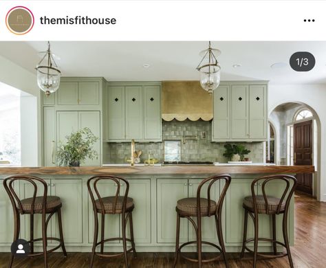 The Misfit House, Misfit House, Breakfast Room Green, Seeking Lavender Lane, Hamptons Kitchen, Sage Green Kitchen, 70s Interior, Herb Garden In Kitchen, Green Kitchen Cabinets