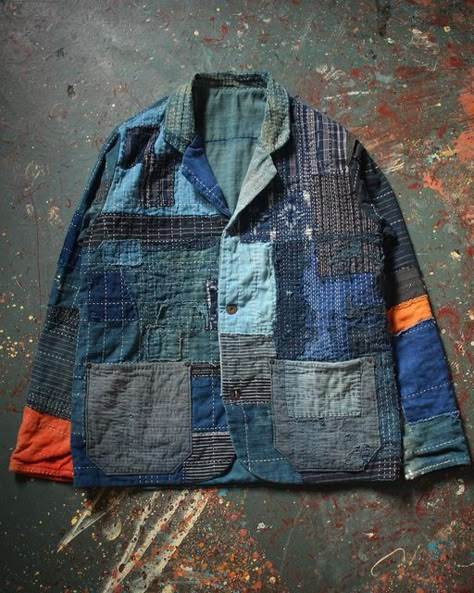 Boro Sashiko Jacket, Boro Stitching Coats & Jackets, Boro Scarf, Boro Jacket, Sashiko Jacket, Denim Kimono, Queer Clothes, Sashiko Boro, Upcycling Jeans