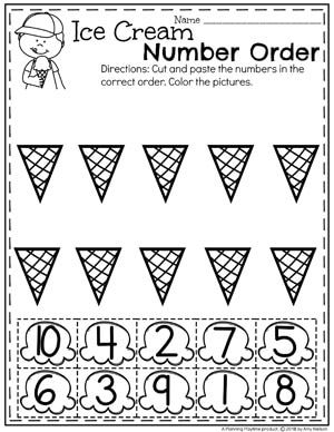 Ice Cream Literacy Preschool, Prek 4 Worksheets, Ice Cream Math Activities For Preschool, Pre K Number Worksheets, Ice Cream Math Preschool, Ice Cream Numbers, Ice Cream Theme Preschool, Summer Worksheets For Preschool, Ice Cream Worksheet