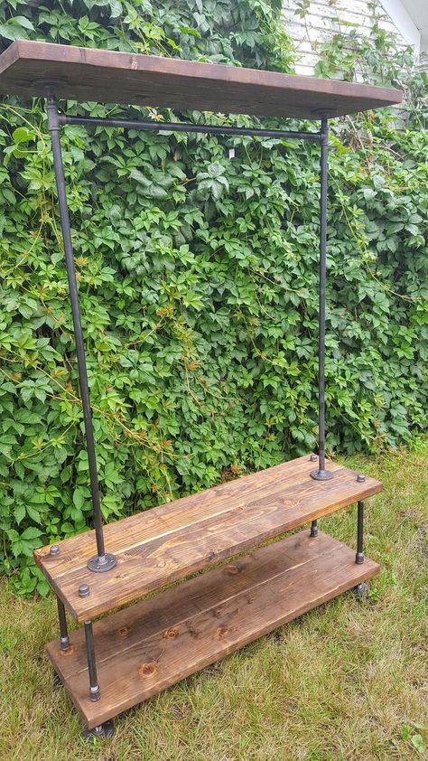 Industrial Garment Clothing Rack with Shelves Loft Shoe and | Etsy Shoe And Coat Storage, Clothing Rack With Shelves, Retail Storage, Industrial Clothing Rack, Industrial Clothing, Clothing Rack Display, Diy Clothes Rack, Coat Storage, Retail Fixtures