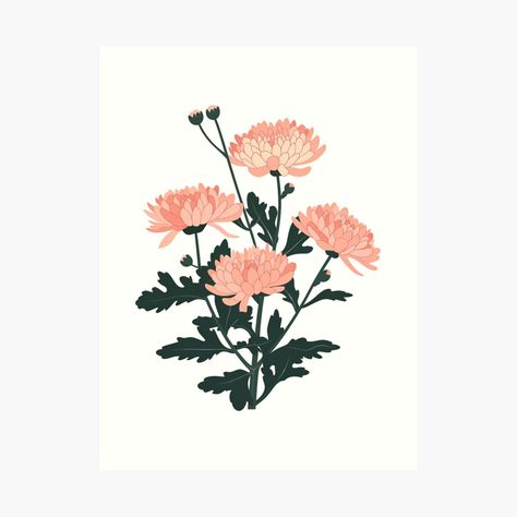 Get my art printed on awesome products. Support me at Redbubble #RBandME: https://www.redbubble.com/i/art-print/Chrysanthemums-Illustration-by-Floreolove/163209823.1G4ZT?asc=u Chrysanthemum Illustration, Small Tats, Flower Flat, Spotify Covers, Chrysanthemum Flower, Month Flowers, Birth Month Flowers, Flat Illustration, Birth Month