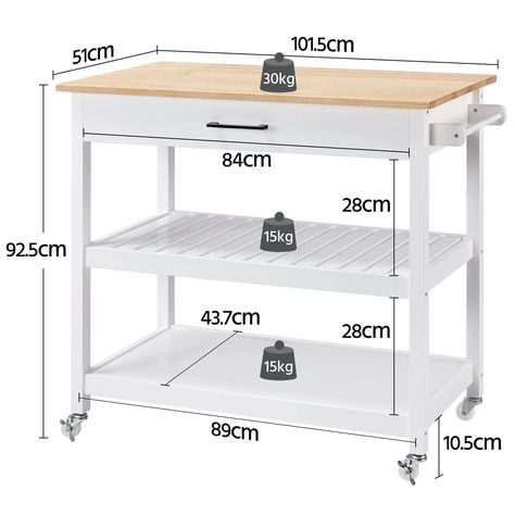 Yaheetech Rolling Kitchen Island Trolley Cart, Kitchen Storage Trolley on Wheels with Drawer and Side Handle, Utility Serving Cart for Dinning Room/Living Room, Rubber Wood Worktop, White : Amazon.co.uk: Home & Kitchen Kitchen Island Microwave, Microwave In Island, Organiser Cucina, Kitchen Storage Trolley, Kitchen Island Trolley, Cart On Wheels, Wood Worktop, Rolling Kitchen Cart, Kitchen Island On Wheels