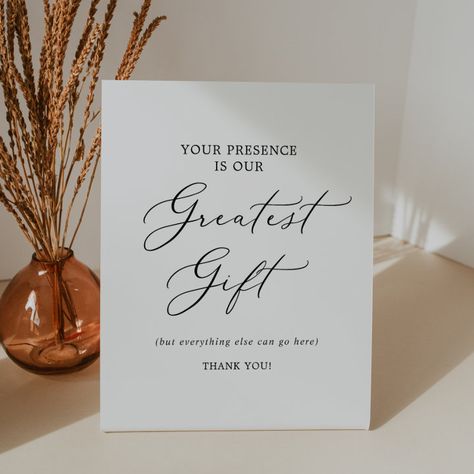 Your Presence Is The Greatest Gift Sign, Wedding Signs Gifts, Gift Table Wedding Sign, Cards And Gifts Wedding Sign, Wedding Gifts Sign, Wedding Cards Sign, Card Sign For Wedding, Wedding Gift Area, Wedding Gift Table Ideas