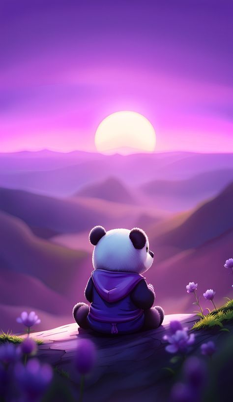 Instagram: julia.aiart Purple Teddy Bear Wallpaper, Panda Wallpaper Iphone, Purple Flowers Wallpaper, Best Nature Wallpapers, Iphone Wallpaper Kawaii, Cute Panda Wallpaper, Girly Wall Art, Cute Animal Clipart, Cool Wallpapers Cartoon