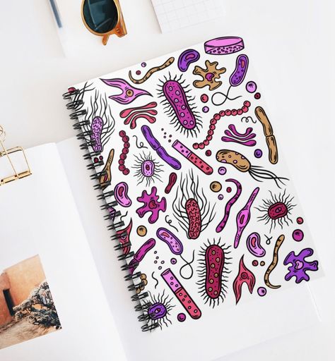 Microbiology Drawing Art, Microbiology Doodles, Microbiology Notebook Cover, Gifts For Biology Teachers, Microbiology Drawing, Biology First Page Notebook, Microbiology Tattoo, Microbiology Illustration, Biochemistry Art