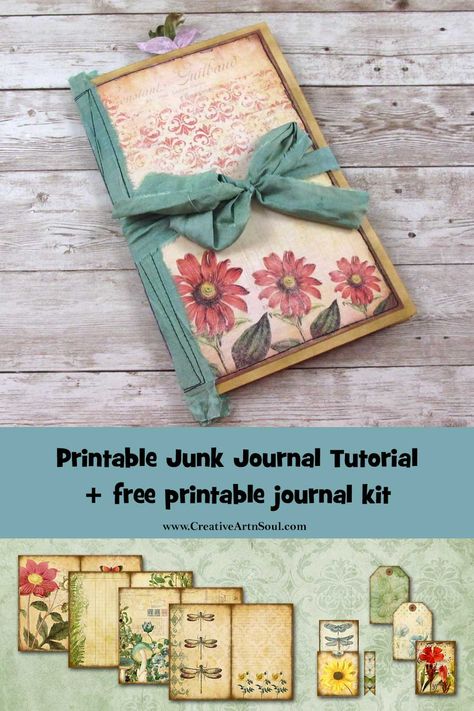 Easy Junk Journal Tutorial + Free Printable Journal Kit | Creative ArtnSoul Journaling How To Bind Junk Journals, How To Make Junk Journals, How To Make A Junk Journal, How To Make A Journal, How To Make A Book, Junk Journal Tutorial, Journal Covers Diy, Handmade Journals Diy, Book Binding Diy