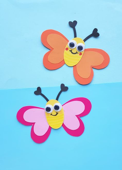 Butterfly Construction Paper Craft, Art Crafts With Construction Paper, Easy Diy Construction Paper Crafts, Spring Construction Paper Crafts, Butterfly Construction Paper, Paper Craft For Kindergarten, Easy Colored Paper Crafts, Construction Paper Crafts Easy, Construction Paper Butterflies