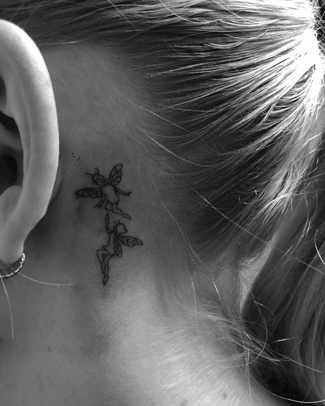 Fairy Behind The Ear Tattoo, Behind The Ear Fairy Tattoo, Fairy Behind Ear Tattoo, Fairy Tattoo Behind Ear, Behind The Ear Tats, Pixie Tattoo, Behind Ear Tattoos, Art Nouveau Tattoo, Nouveau Tattoo