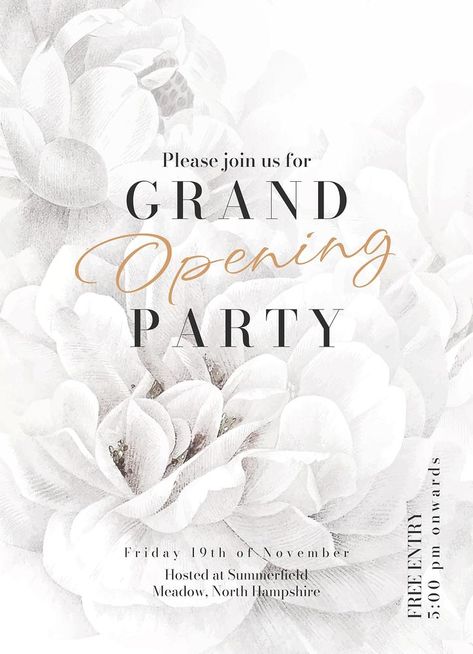 Grand Opening Aesthetic, Opening Invitation Card Design, Aesthetic Invitation, Minimalist Black Wedding, Opening Invitation, Grand Opening Invitations, Black Wedding Invitation, Grand Opening Party, Aesthetic Templates