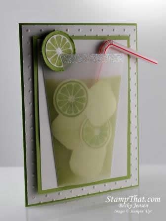 Can you imagine giving/receiving this for a picnic invitation. Wouldn’t that be so much fun?! I think I could drink a glass of limeade right now as i type. So yummy!Stampin' Up! Tart & Tangy Drink Cards Ideas, Picnic Invite, Vellum Cards, Summer Cards, Card Making Inspiration, Ice Cubes, Honeydew, Card Tags, Creative Cards