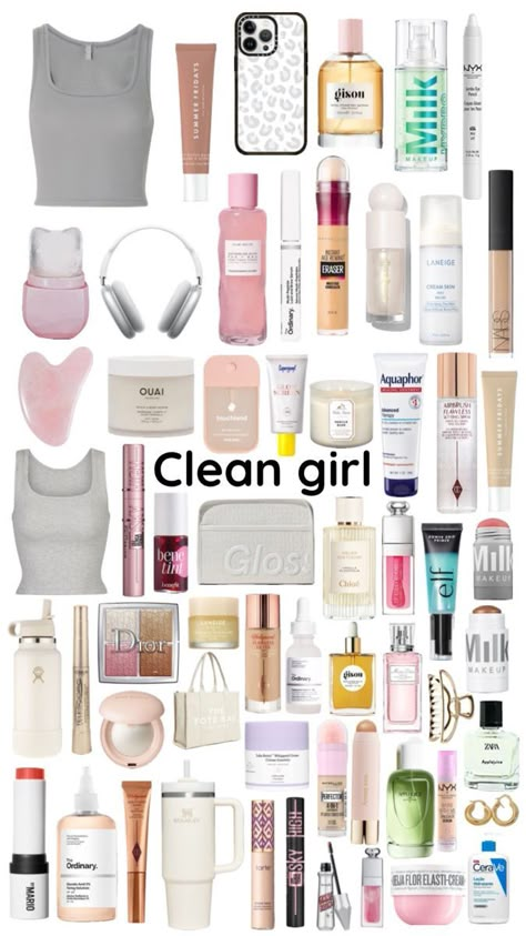 Clean Girl Things To Buy, That Girl Products, Things All Girls Need, Clean Girl Products, Clean Girl Essentials, Girly Christmas Gifts, Girl Products, Preppy Gifts, Korean Summer Outfits