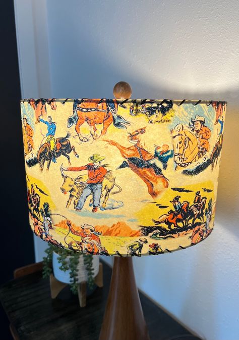 Mid Century Modern Vintage Style Fiberglass Lamp Shade Cowboy Rodeo Horse MCM Wild West Cactus John Wayne Roy Rogers Retro Bohemian Farm 13 - Etsy Mid Century Modern Cabin Decor, Modern Western Decor, Vintage Cowboy Nursery, Cowboy Lamp, Equine Decor, Cowboy Bedroom, Vintage Rustic Decor, Vintage Western Decor, Western Lamps