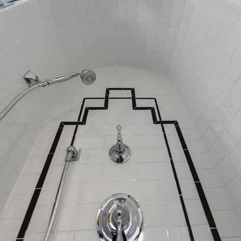 Stunning Art Deco Bathroom - Midcentury - Bathroom - London - by Opun | Houzz AU Art Deco Bathroom Ideas Small Spaces, Art Deco Bathroom Black And White, Art Deco Tiles Bathroom, Modern Art Deco Bathroom, Art Deco Bathroom Vanity, Art Deco Bathroom Tile, Photos Of Art, Transitional Bathroom Design, Inspiration For Art