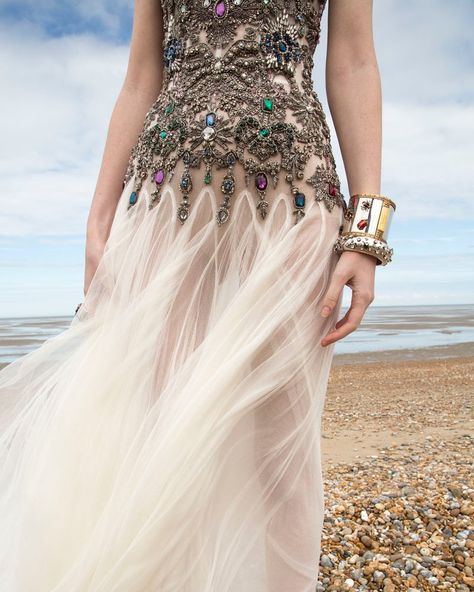 Alexander McQueen on Instagram: “An ivory silk tulle corset dress embellished with mercury jewelled regalia hand embroidery.  From the Spring/Summer 2020 pre-collection.…” Hand Embroidery On Dress, Angelic Style, Tulle Corset Dress, Tulle Corset, Unique Fashion Outfits, Mcqueen Dress, Wedding Wonderland, Alexander Mcqueen Fashion, Mc Queen