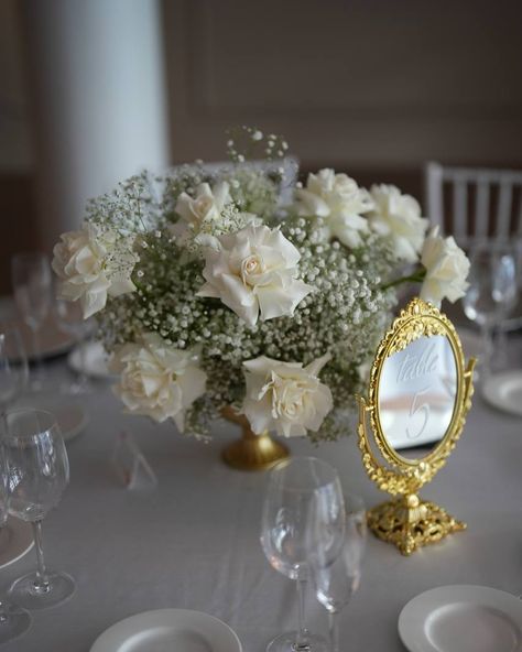 To classic flowers of weddings - roses and baby’s breath! These timeless florals make their way into nearly every wedding, and look equally stunning in any arrangement, color scheme, and format! This wedding made the most of white reflexed roses that added texture and elegance, as well as baby’s breath that added lightness and volume to the wedding! Bud vases, centerpieces, table decor and more - everything is possible! To find out more, schedule a wedding consultation by calling or textin... Babies Breath And Roses Centerpiece, Roses And Baby Breath Centerpiece, Baby’s Breath Wedding Centre Pieces, Babies Breath Centerpiece, Baby Breath Centerpiece, Wedding Bud Vases, Reflexed Roses, White Rose Centerpieces, Rose Centerpieces Wedding