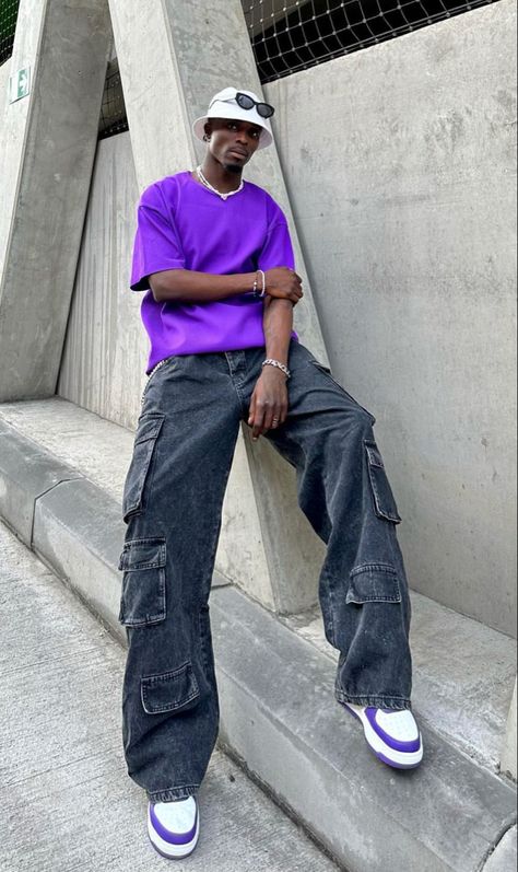 Purple Fits Aesthetic Men, Men Purple Outfit, Purple Outfits Men, Hbcu Aesthetic, Guts Outfit, Forces Outfit, Black Outfit Men, Estilo Hipster, Guys Fits