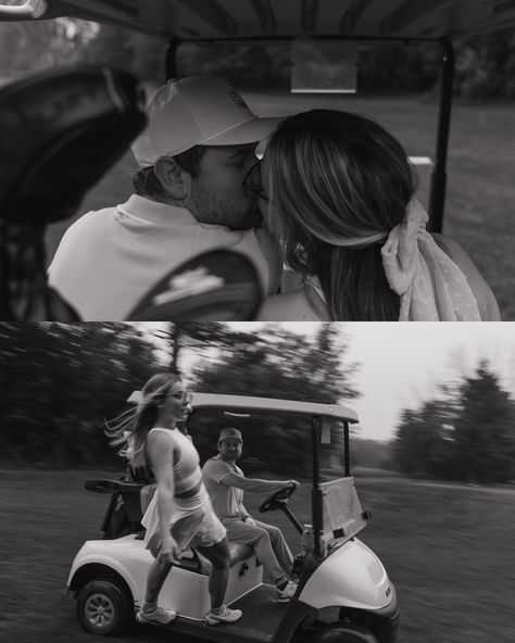 The golf session of my dreams!!!! @amberdashnier and Ryan were perfect and this was probably the first session amber and I have done that Ryan was excited about 😉 shout out to them for waking up so early on Memorial Day to do a sunrise session⛳️ Keywords: #michiganphotographer #couplesphotographer #destinationweddingphotographer #golf #westmichiganphotographer #midmichiganphotographer Engagement Shoot Golf Course, Golf Cart Engagement Photos, Tailgate Engagement Photos, Golf Memorial Ideas, Football Field Engagement Photos, Golf Course Proposal, Golfing Engagement Photos, Golf Themed Engagement Photos, Golf Course Couple Photoshoot