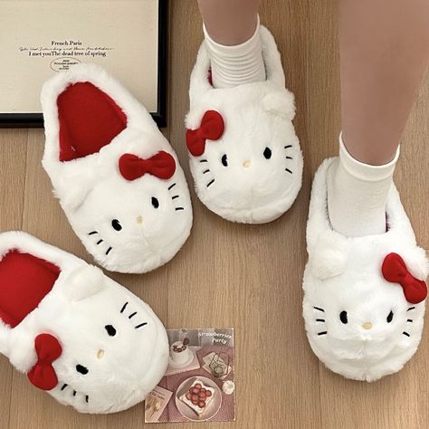 Sanrio Hello Kitty Plush Slipper Cartoon Kt Cat Warm Winter Indoor Slippers Flat Casual Non-slip Winter Bedroom, Hello Kitty Merchandise, Kitty Plush, Hello Kitty Characters, Plush Slippers, Cute Slippers, Kawaii Gifts, Hello Kitty Plush, Fairy Fashion