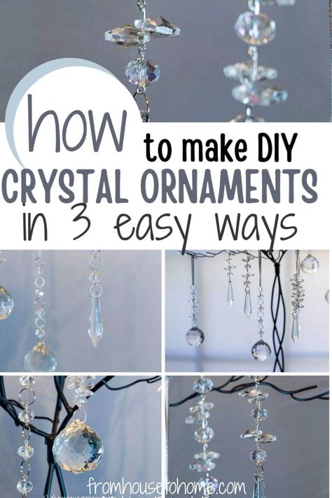 Making Crystal Ornaments, Diy Christmas Icicle Ornaments, Diy Christmas Icicles, Crystal Icicles Ornaments Diy, Beaded Xmas Decorations, Crystal Xmas Tree Decorations, Crystal Bead Snowflake Ornament, Diy Crystal Christmas Ornaments, Diy Crystal Snowflakes