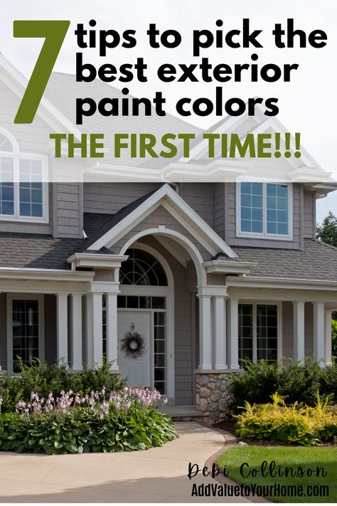 When people walk by your house, do they do a head turn because your house is stunning? Or do they just walk on by and not notice.

Choosing the right paint colors for your house the first time around is easy when you know how AND why you're choosing certain paint colors.

Take the guess work out of choosing paint colors. Read 7 tips to pick the best exterior paint colors the first time!

#exteriorpaintcolorsforhouse Behr Outdoor Paint Exterior Colors, Popular Outdoor Paint Colors For House, Outdoor House Colors Home Exteriors, Outside Colors For House Paint, Outside House Paint Colors, Best Exterior Paint Colors, Outdoor Paint Colors, North Facing House, Best Exterior Paint