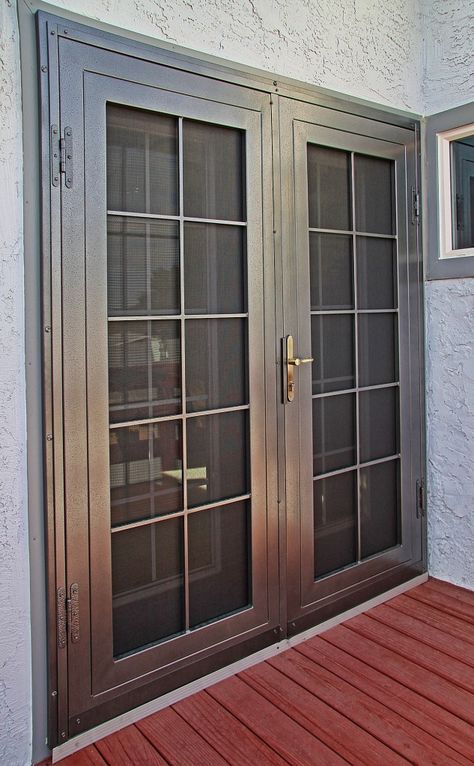 Colonial | First Impression Security Doors Double Door Security Doors, Security Screen Doors Ideas Front Entry, Security Sliding Door, Sliding Glass Door Security Ideas, French Door Security Ideas, Backyard Door Ideas, French Door Security, French Door Screen, French Doors Security