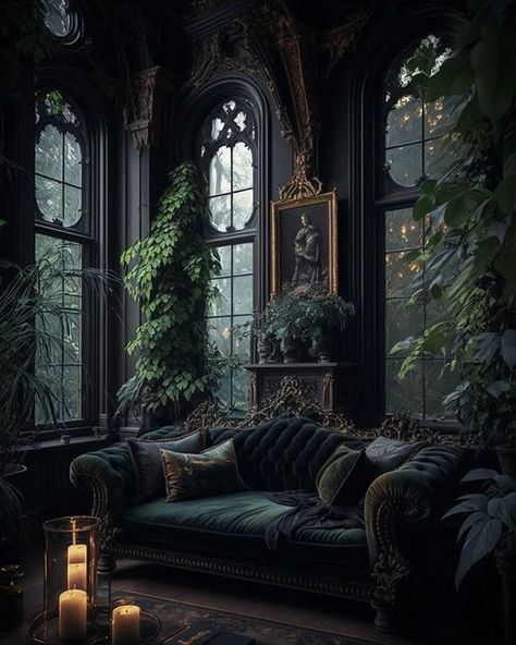 Slytherin Decor, Gothic Cottage, Dark Cottage Core, Gothic Interior, Moody Decor, Fantasy Rooms, Dark Home Decor, Goth Home, Dark Home