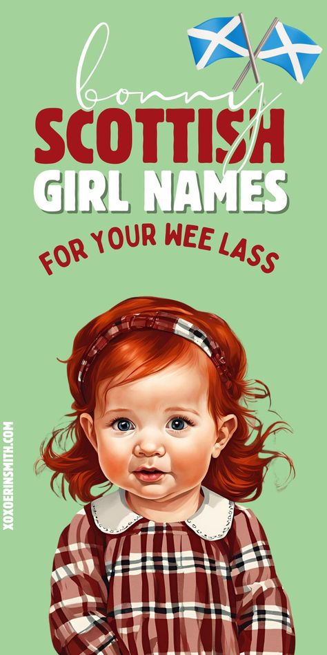 adorable red haired baby girl in plaid dress and title bonny socttish girl names for your wee lass Old Scottish Names, Celtic Names Female, Nordic Girl Names, Names Goddesses, Scottish Girl Names, Scottish Baby Names, Scottish Baby Girl Names, Girl Names And Meanings, Irish Baby Boy Names