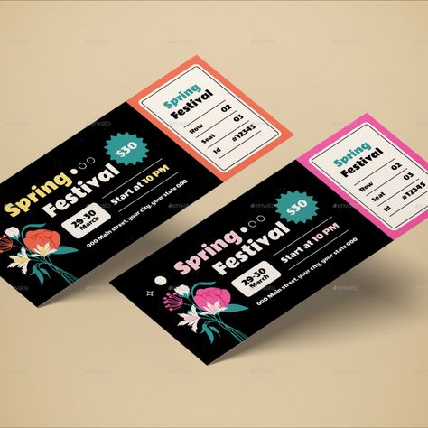 Ticket Spring Festival Festival Ticket Design, Show Tickets Design, Season Tickets Graphic, Ticket Event Design, Film Festival Ticket Design, Music Festival Ticket Design, Ticket Design, File Organization, Design Minimal