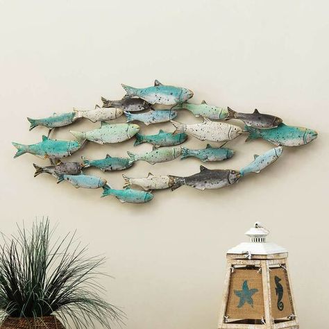 School Of Fish Wall Art, Beach Wall Hanging, Metal Fish Wall Art, Black Forest Decor, School Wall Art, School Of Fish, Driftwood Wall Art, Fish Wall Decor, Wood Fish