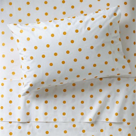 Organic Gold Polka Dot Kids Twin Sheets + Reviews | Crate & Kids Kids Sheet Sets, White Sheet Set, Kids Sheets, Kids Pillow Cases, Organic Cotton Sheets, Kids Bedding Sets, Queen Sheets, Sheet Sets Full, Gold Polka Dots